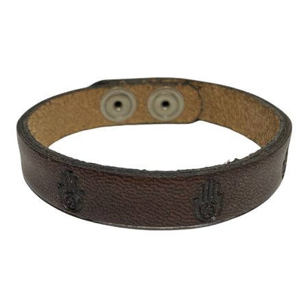 Ανδρικό βραχιόλι δερμάτινο σε καφέ σκούρο χρώμα με χέρι Hamsa