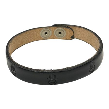 Ανδρικό βραχιόλι δερμάτινο σε μαύρο χρώμα με χέρι Hamsa
