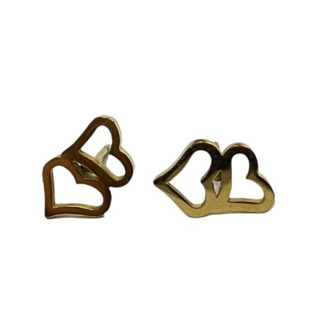 Καρφωτά ατσάλινα σκουλαρίκια με δύο καρδιές