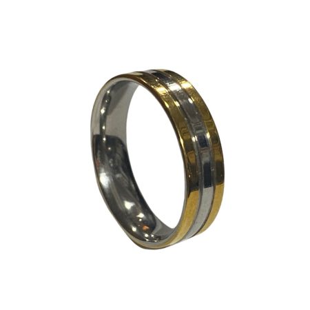 Ανδρικό ατσάλινο δαχτυλίδι ασημί χρώμα με χρυσές ρίγες
