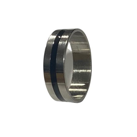 Ανδρικό ατσάλινο δαχτυλίδι με μαύρη ρίγα