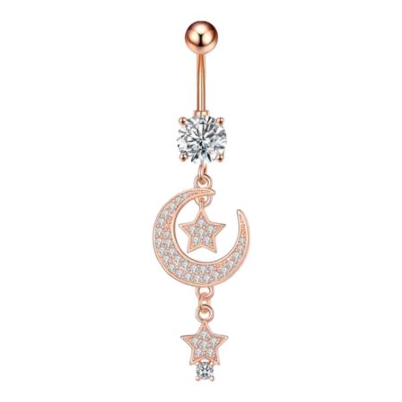 Σκουλαρίκι αφαλού σε ροζ χρυσό χρώμα – Μισοφέγγαρο με αστέρια