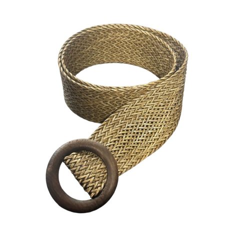 Γυναικεία ψάθινη ζώνη με στρογγυλή ξύλινη αγκράφα