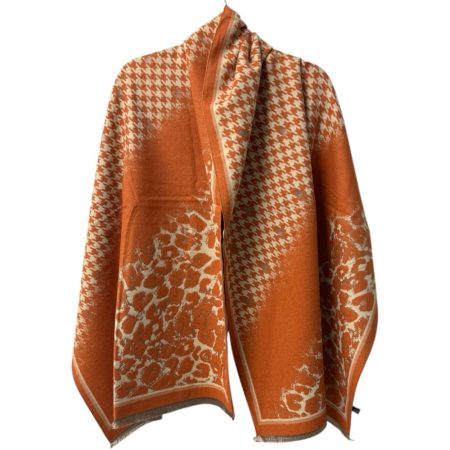 Λεοπάρ εσάρπα διπλής όψης πορτοκαλί χρώμα