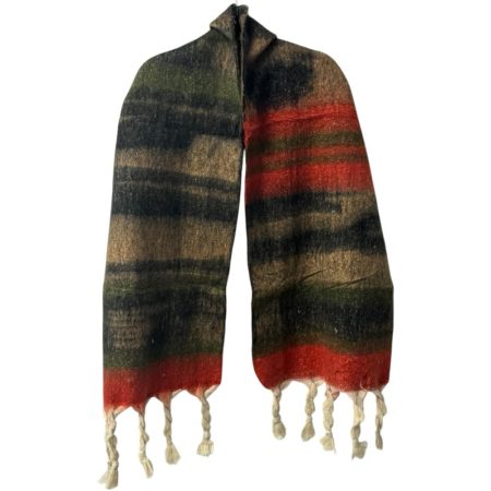 Εσάρπα μάλλινη σε τριχρωμία πράσινο-καφέ-πορτοκαλί